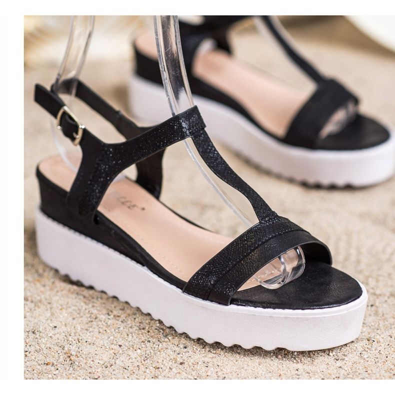 Bestelle Schimmernde Keilsandalen schwarz 1