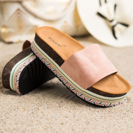 SHELOVET Bequeme Wildleder Hausschuhe rosa 1