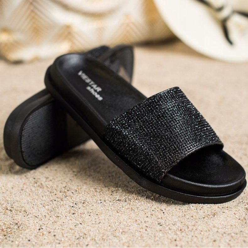 SHELOVET Schwarze glänzende Hausschuhe 1