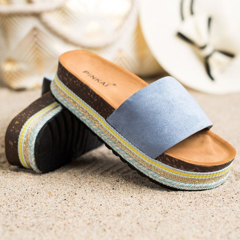 SHELOVET Bequeme Wildleder Hausschuhe blau 1