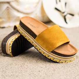 SHELOVET Bequeme Wildleder Hausschuhe gelb 1