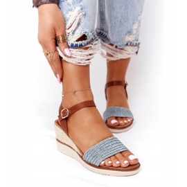 EVE Sandalen mit Keilabsatz Blau geflochten Teneriffa braun 2