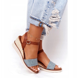 EVE Sandalen mit Keilabsatz Blau geflochten Teneriffa braun 4