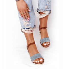 EVE Sandalen mit Keilabsatz Blau geflochten Teneriffa braun 5