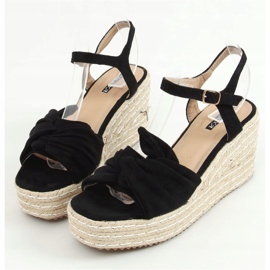 Schwarze Sandalen Espadrilles auf Keilabsatz WH-3K63 Schwarz 1