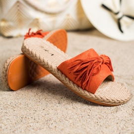 SHELOVET Hausschuhe mit Fransen orange 1