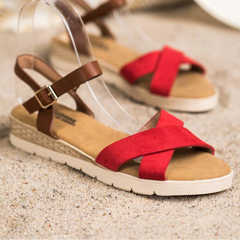 SHELOVET Lässige Sandalen mit Schnalle braun rot 1