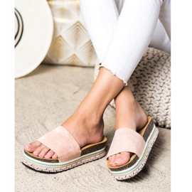 SHELOVET Bequeme Wildleder Hausschuhe rosa 2