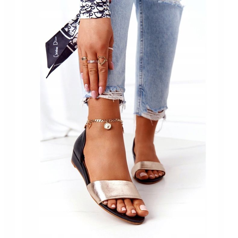 Ledersandalen Maciejka 1971-46 Schwarz und Gold golden 2