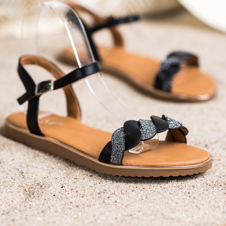 Cm Paris Schwarze Sandalen mit Glitzer 1