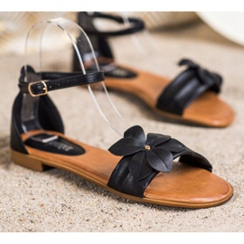 Diamantique Schwarze Sandalen mit Blumen 1