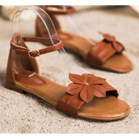 Diamantique Braune Sandalen mit Blumen 1