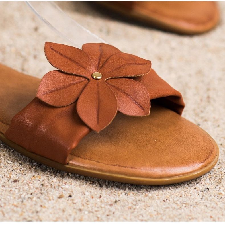 Diamantique Braune Sandalen mit Blumen 2