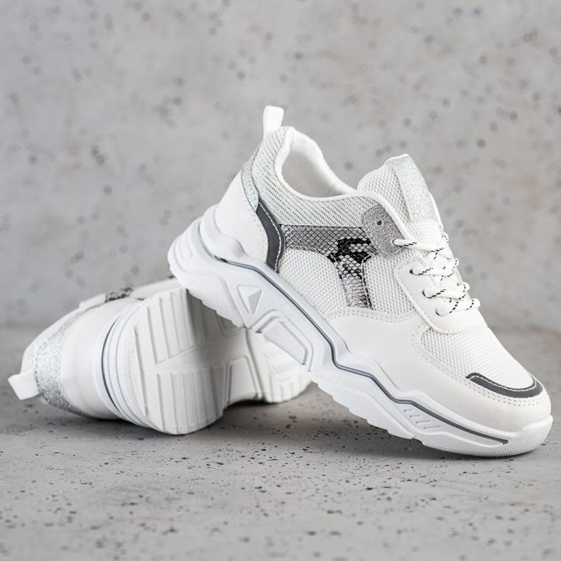 SHELOVET Weiße Sneaker mit Glitzer 1