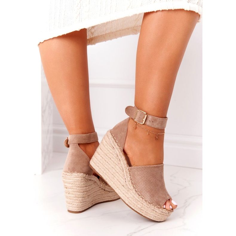 MSMG Hellbraune Makenna Keilsandalen mit Zöpfen beige 5