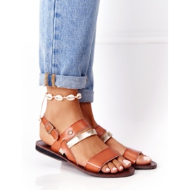 Flache Damensandalen, braun und gold Doris golden 1