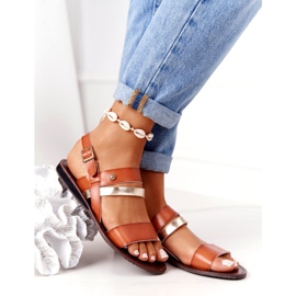 Flache Damensandalen, braun und gold Doris golden 2