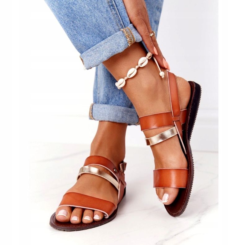 Flache Damensandalen, braun und gold Doris golden 3