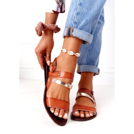 Flache Damensandalen, braun und gold Doris golden 4