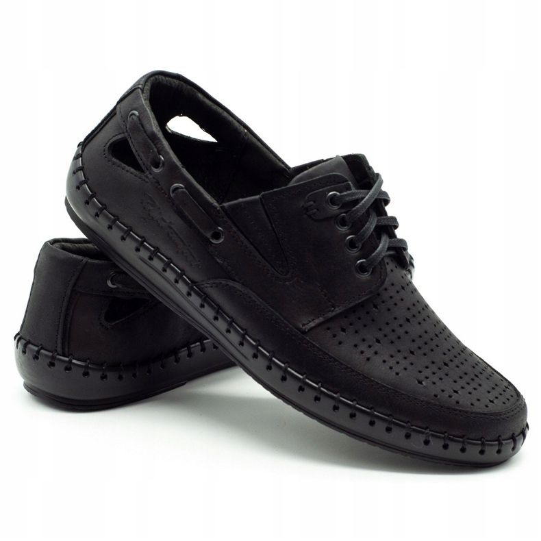 Polbut Schwarze durchbrochene Mokassinschuhe für Herren J69L 1