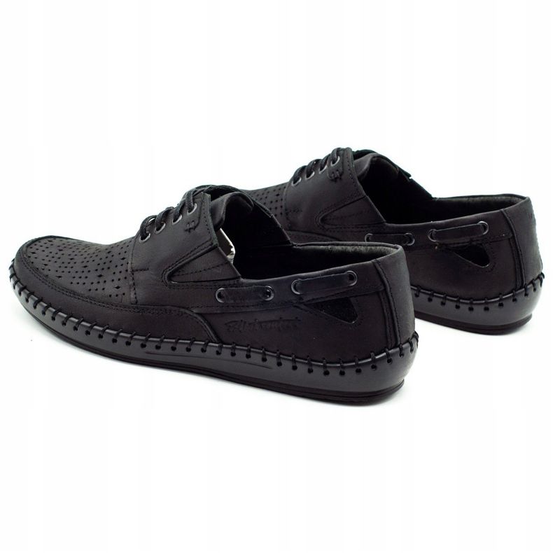 Polbut Schwarze durchbrochene Mokassinschuhe für Herren J69L 4