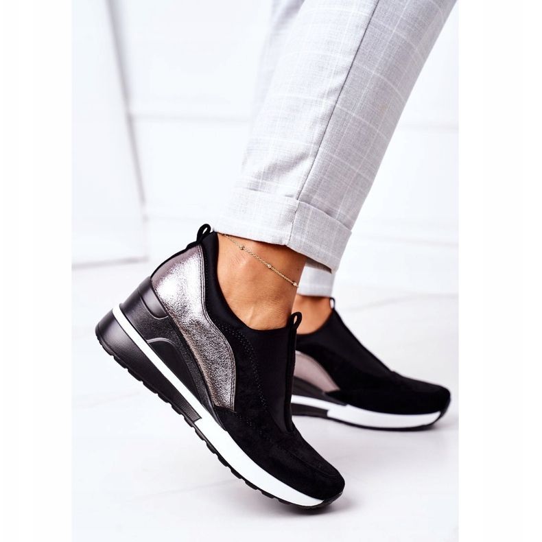 Vinceza 10593 Schwarz-Silber Slip-On Keil Turnschuhe 1