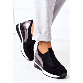 Vinceza 10593 Schwarz-Silber Slip-On Keil Turnschuhe 2
