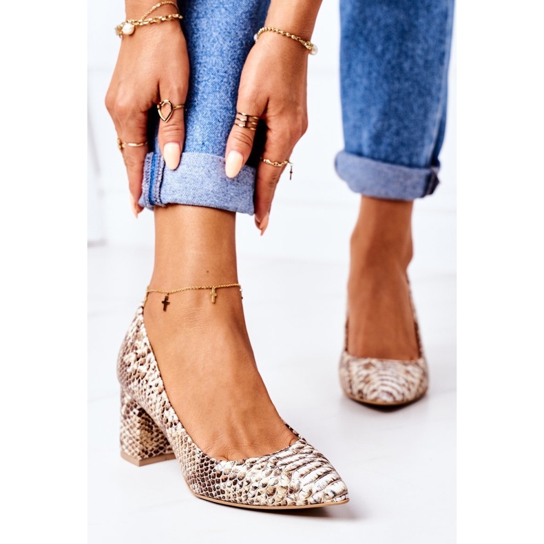 Lewski Shoes Leder Pumps mit Schlangenhautmuster Lewski Schuhe 2801 Golden 2