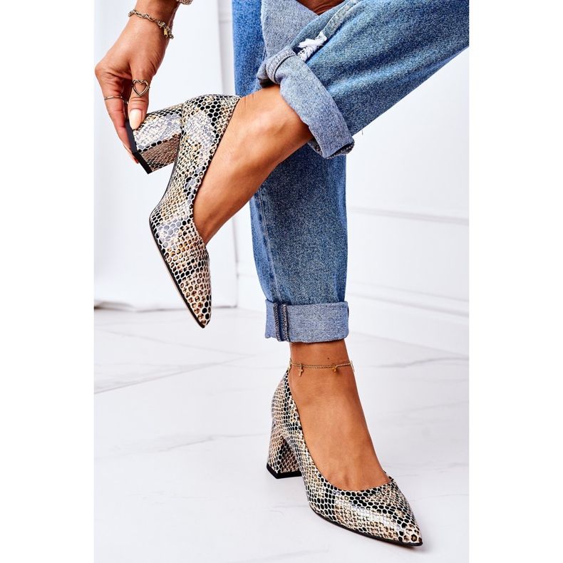 Leder Pumps mit Tiermuster Lewski Schuhe 2801 Schwarz-Beige 2