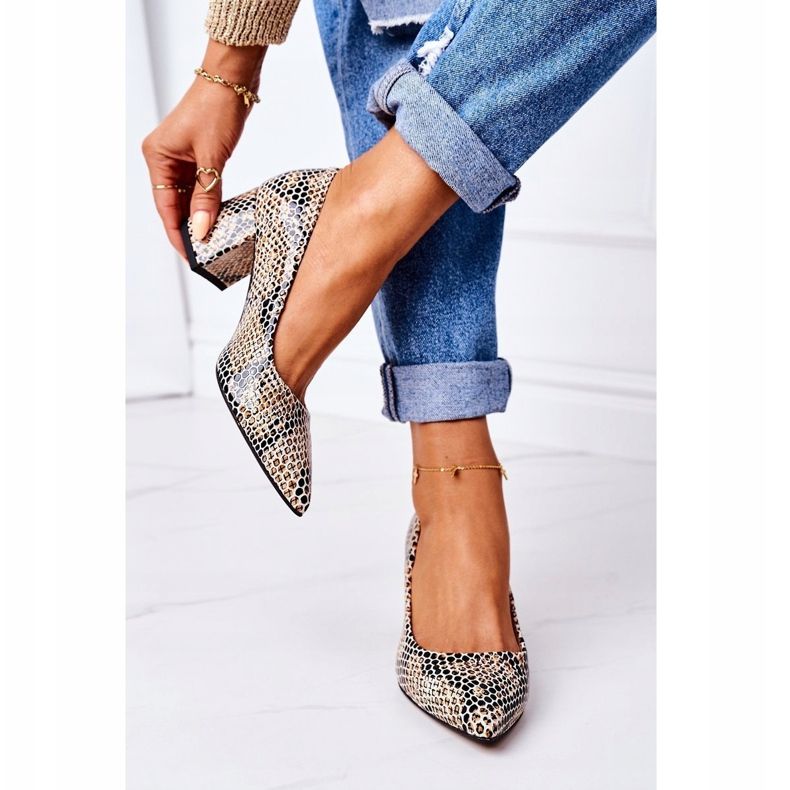 Leder Pumps mit Tiermuster Lewski Schuhe 2801 Schwarz-Beige 1