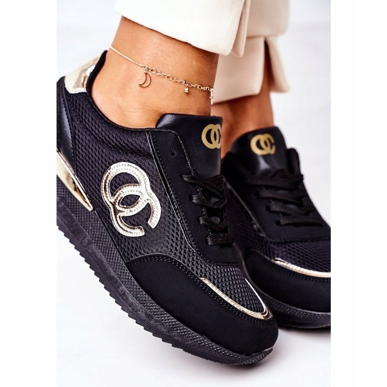 PE1 Damen Sportschuhe Sneakers Schwarz und Gold Under Control golden 1