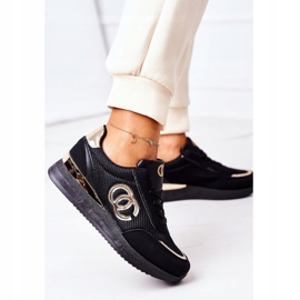 PE1 Damen Sportschuhe Sneakers Schwarz und Gold Under Control golden 2