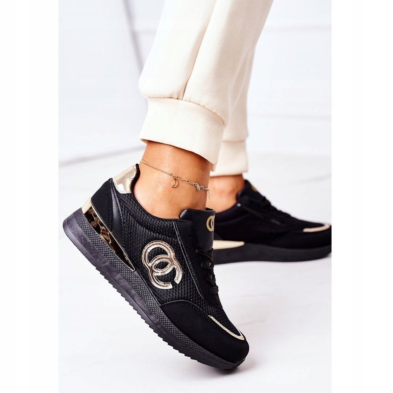 PE1 Damen Sportschuhe Sneakers Schwarz und Gold Under Control golden 2