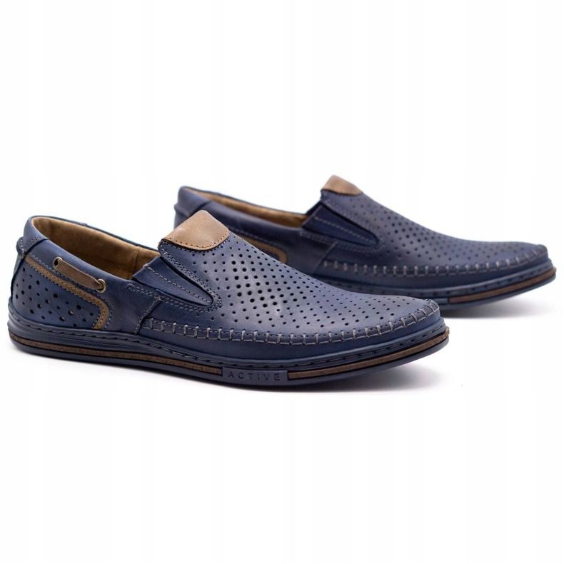 Polbut Herren Lederschuhe 09 für den Sommer Marineblau mit Braun 2