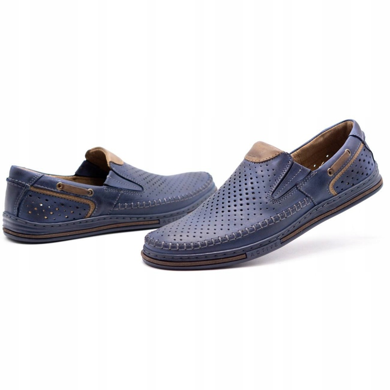 Polbut Herren Lederschuhe 09 für den Sommer Marineblau mit Braun 4