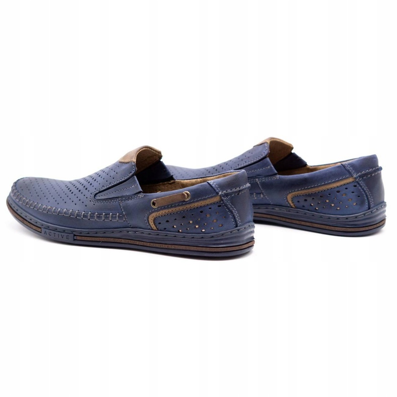 Polbut Herren Lederschuhe 09 für den Sommer Marineblau mit Braun 5