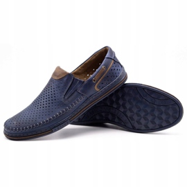 Polbut Herren Lederschuhe 09 für den Sommer Marineblau mit Braun navy blau 3