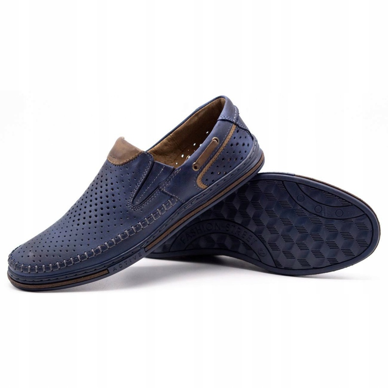 Polbut Herren Lederschuhe 09 für den Sommer Marineblau mit Braun 3