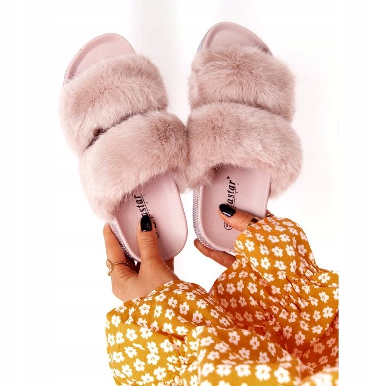 PS1 Beige Hausschuhe auf der Plattform mit Fell und Zirkonia Wow! 5