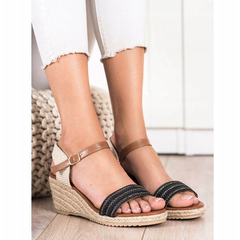 SHELOVET Lässige Espadrilles-Sandalen beige braun schwarz 1