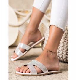 SHELOVET Hausschuhe mit Kristallen weiß 2