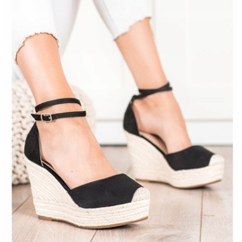 Queentina Stylische Espadrilles auf hohem Keil schwarz 2