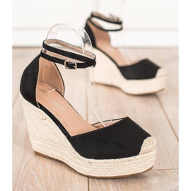 Queentina Stylische Espadrilles auf hohem Keil schwarz 1