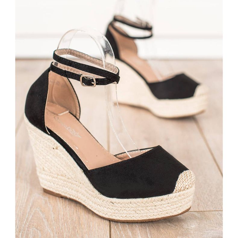 Queentina Stylische Espadrilles auf hohem Keil schwarz 1
