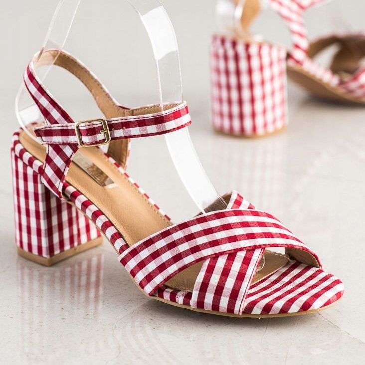 SHELOVET Modische karierte Sandalen rot 1