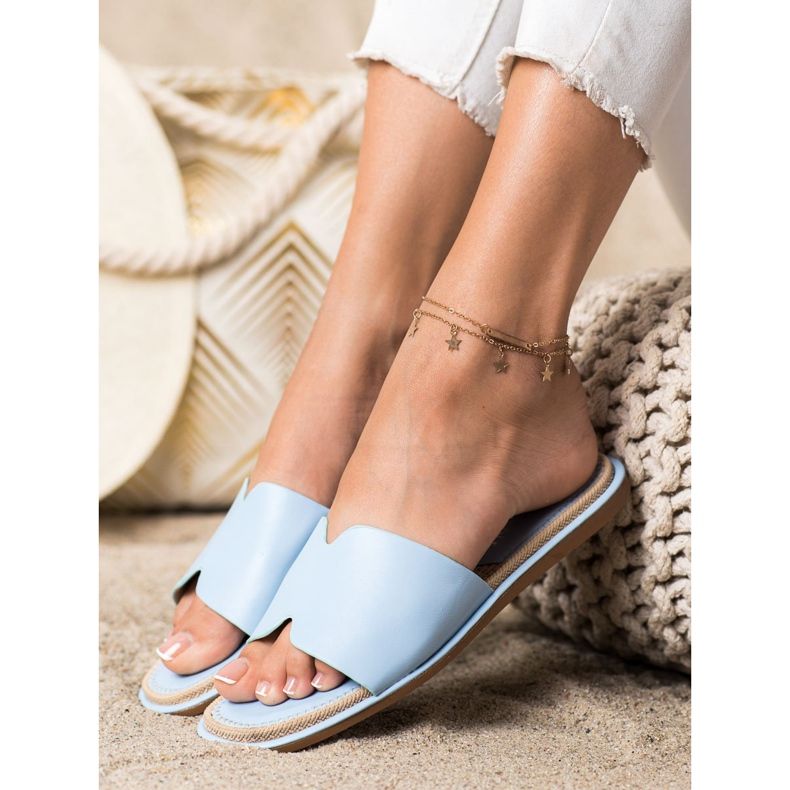 SHELOVET Elegante Hausschuhe aus Öko-Leder blau 2