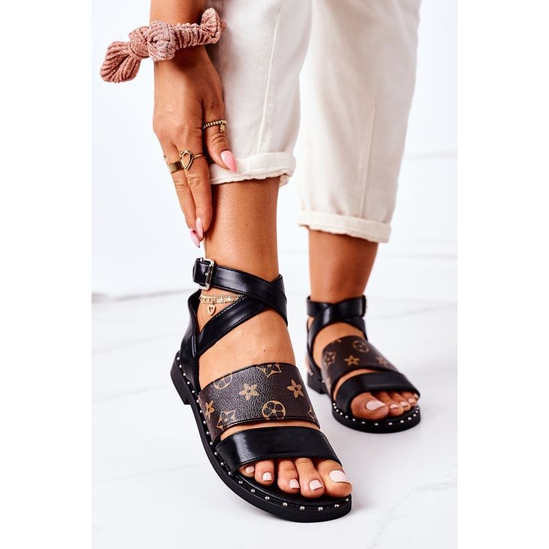 PS1 Flache schwarze Loretta Sandalen aus Kunstleder 2