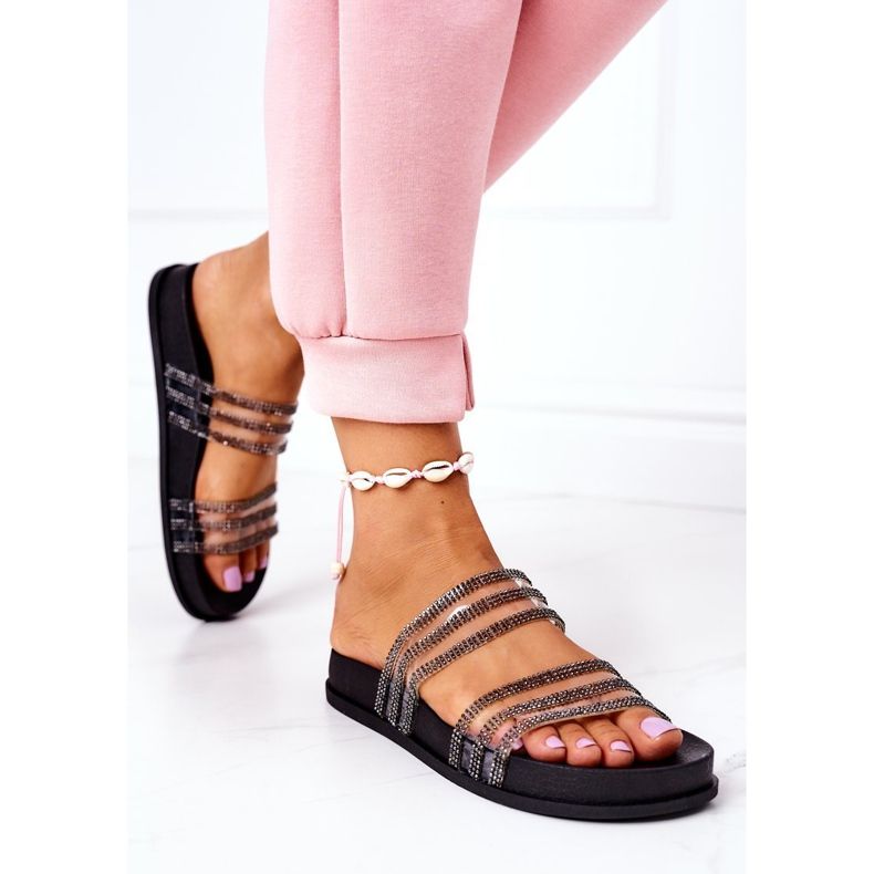 PS1 Miss You Schwarze Hausschuhe aus Gummi mit Zirkonia 2