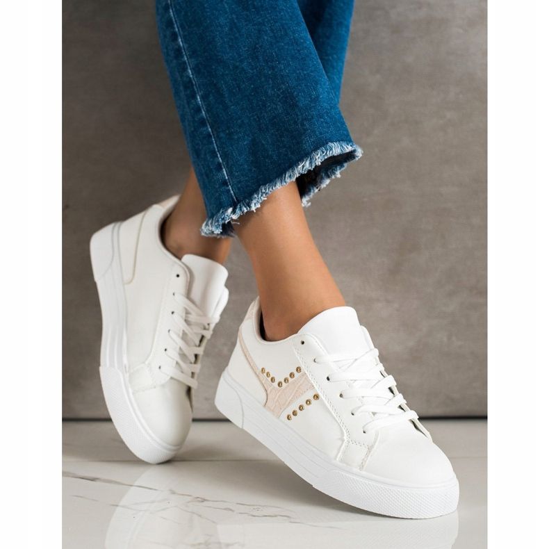 SHELOVET Gebundene Schuhe mit beigem Einsatz weiß 2