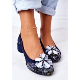 Wildleder Pumps Maciejka 04835-17 Marineblau mit Blumen 1
